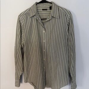 American Eagle Outfitters Men's Green & White Striped Button-Down Shirt